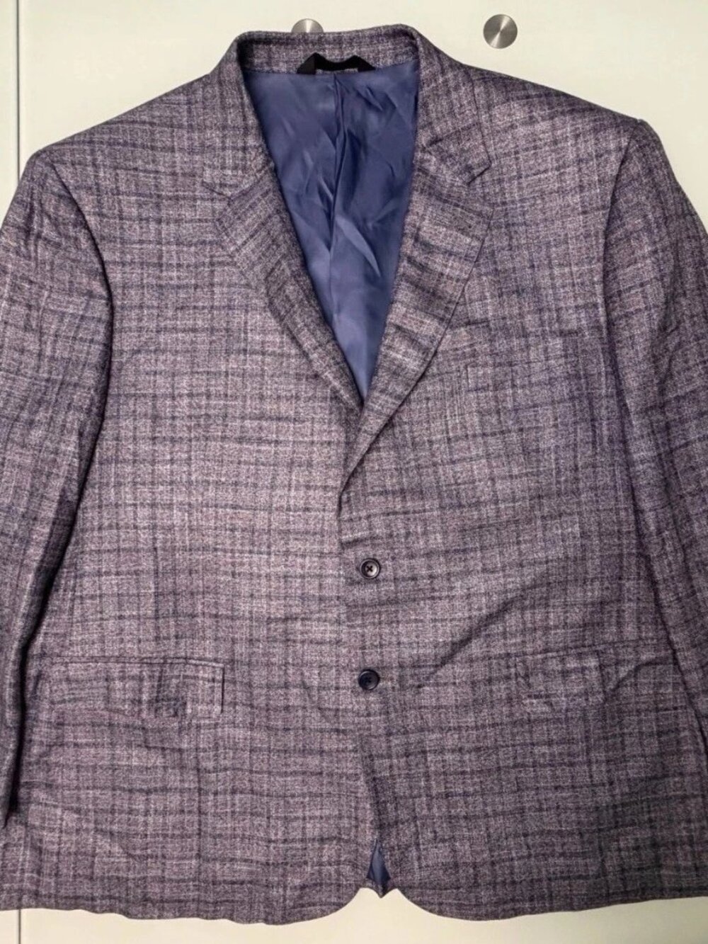 BARONI Men Blazer Sport Coat Jacket Gray Blue Plaid SUPER 150's 100% Bamboo 54R